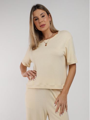 Blusa Malha Waffle Mullet Autentique Feminina BEGE