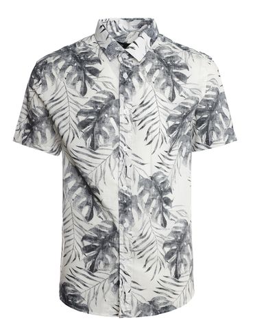 Camisa Slim Estampada Eletrón Masculina PRETO/OFF WHITE