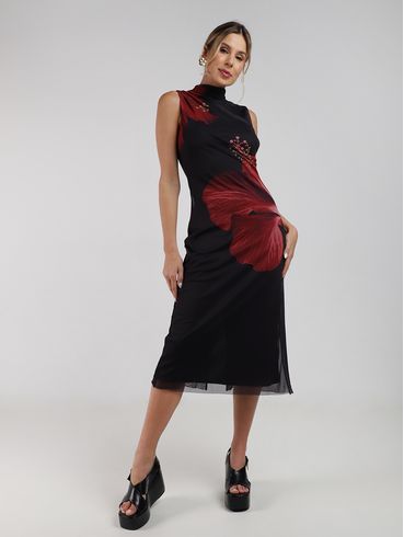 Vestido Tule Ajustado Autentique Feminino PRETO