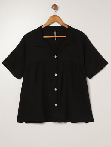 Camisa Viscolinho Plus Size Feminina PRETO
