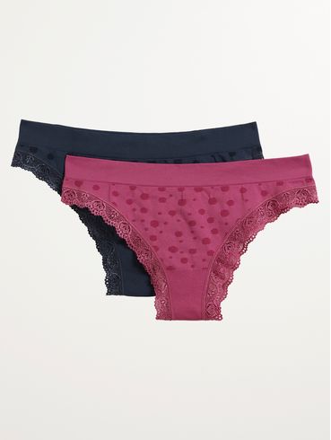 Calcinha Sem Costura Com Renda Feminina ROSA/MARINHO