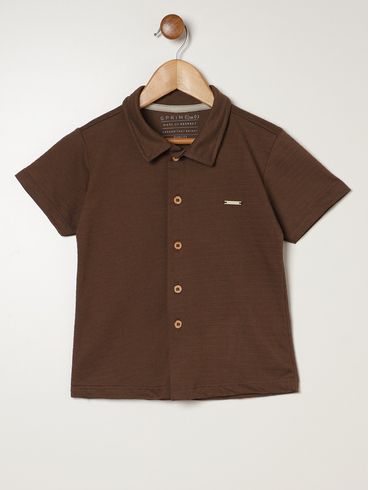 Camisa Malha Manga Curta Infantil Para Menino - MARROM