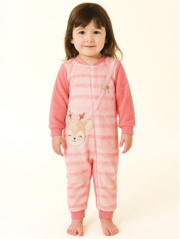 Pijama Longo Infantil Para Menina - CORAL