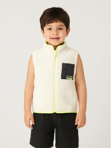 Colete com Pelinhos Infantil Para Menino - Off white