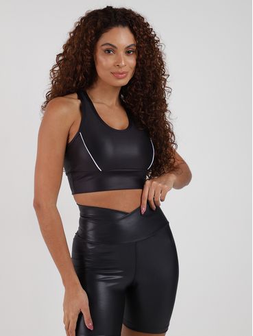 Top Fitness Cirrê Vels Feminino PRETO/PRETO/BRANCO