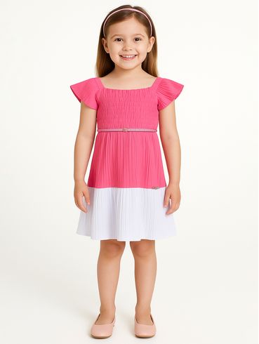 Vestido Canelado Infantil Para Menina - ROSA