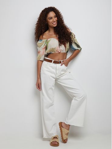 Calça Sarja Wide Leg Feminina OFF WHITE