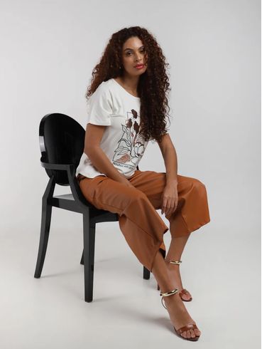 Calça PU Pantacourt Autentique Feminina CARAMELO