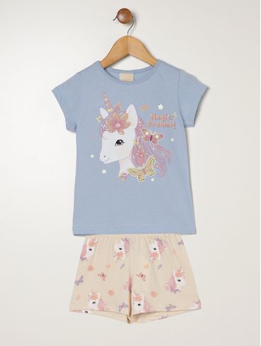 Pijama Curto Infantil Para Menina - AZUL