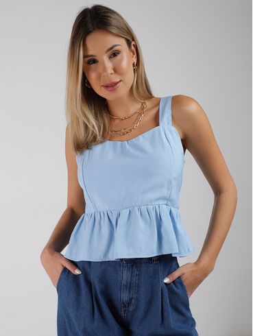 Blusa Lastex Peplum Feminina AZUL CLARO