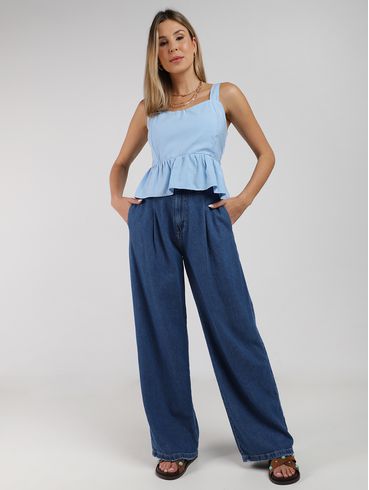 Blusa Lastex Peplum Feminina AZUL CLARO