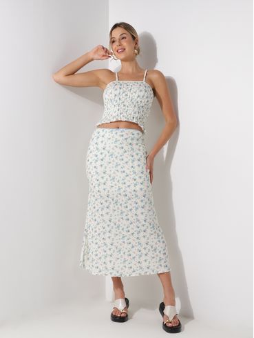 Blusa Lastex Floral Feminina OFF WHITE