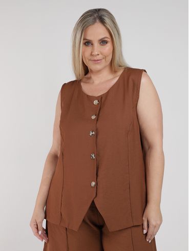 Colete Longo Plus Size Feminino MARROM