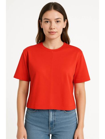 Blusa Malha Ponto Roma Manga Curta Feminina LARANJA