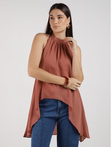 Blusa Capa Chifon Babado Eagle Rock Feminina MARROM
