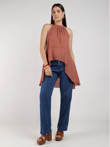 Blusa Capa Chifon Babado Eagle Rock Feminina MARROM