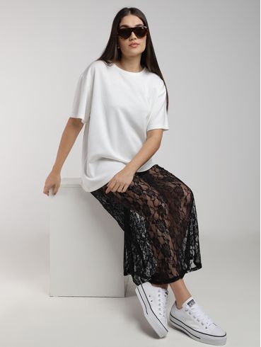 Vestido Renda Com T-Shirt  Eagle Rock Feminino BRANCO