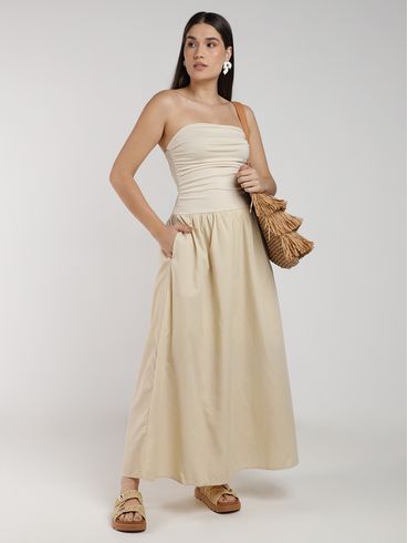 Vestido Cintura Tombada Eagle Rock Feminino  BEGE