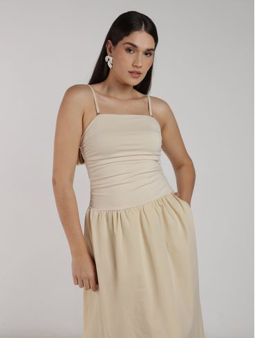 Vestido Cintura Tombada Eagle Rock Feminino  BEGE