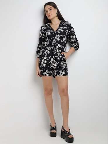 Camisa Textura Flores Eagle Rock Feminina PRETO