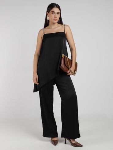 Calça Acetinada Pantalona Eagle Rock Feminina PRETO