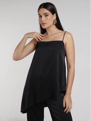 Blusa Cetim Assimétrica Eagle Rock Feminina Amarelo PRETO