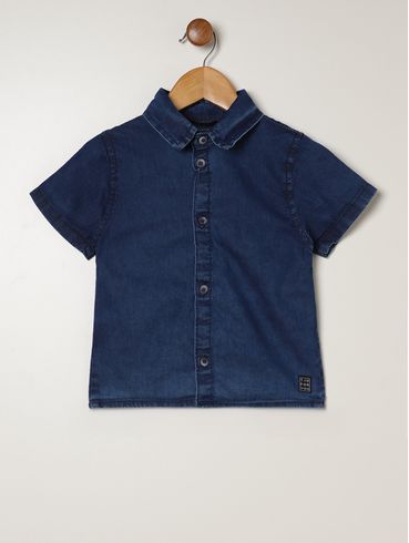 Camisa Jeans Manga Curta Infantil Para Menino- AZUL