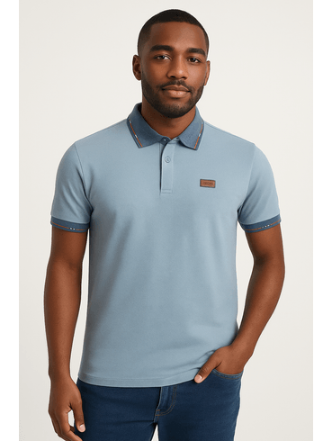 Polo Piquet Gola Trabalhada Masculina AZUL