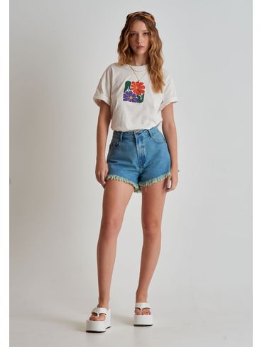 Short barra desfiada marmorizada e esverdeada