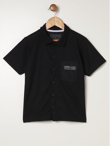 Camisa Malha Texturizada Infantil Para Menino - PRETO