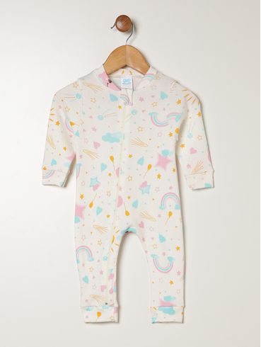 Macacão Suedine Infantil Para Bebê - OFF WHITE