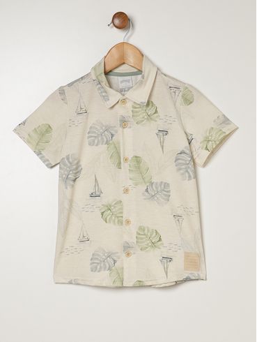Camisa Malha Manga Curta Infantil Para Menino- OFF WHITE