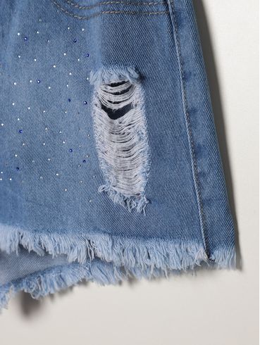 Short Jeans Com Puídos Juvenil Para Menina - AZUL