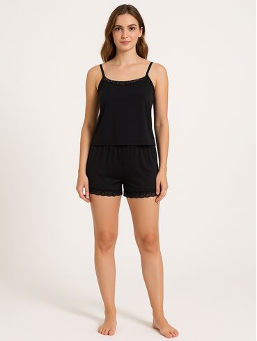 Short Doll Com Renda Feminino PRETO