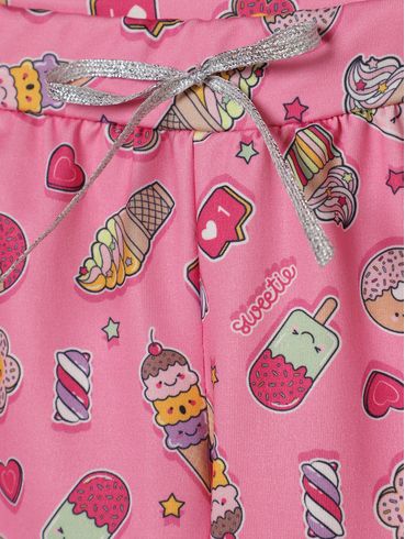 Short Malha Estampada Infantil Para Menina- ROSA CLARO
