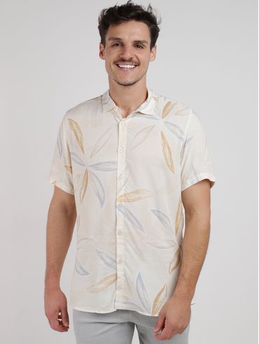 Camisa Manga Curta Estampada Masculina BEGE