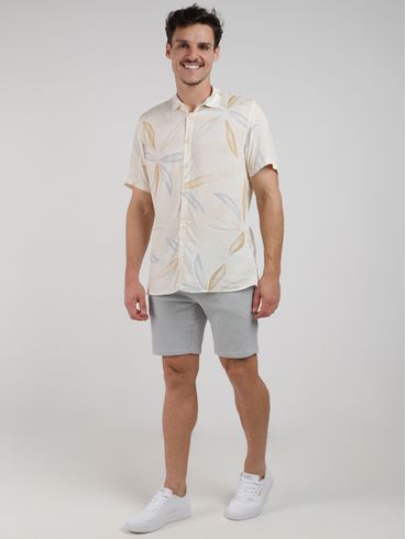 Camisa Manga Curta Estampada Masculina BEGE