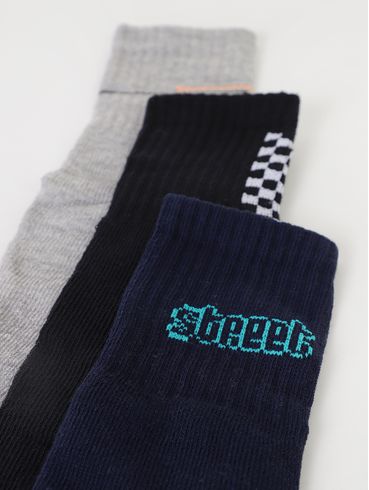 Kit 03 Meias Esportivas Selene Masculinas Preto/Cinza/Marinho