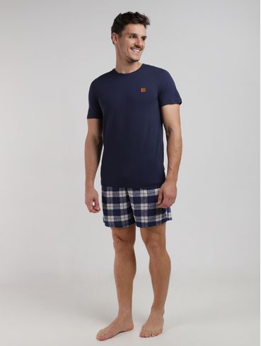 Pijama Curto Suede Xadrez Masculino MARINHO