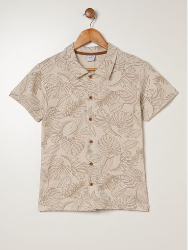 Camisa Malha Waffer Juvenil Para Menino - BEGE