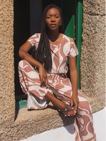 Blusa Malha Crepe Manga Curta Autentique Feminina BEGE