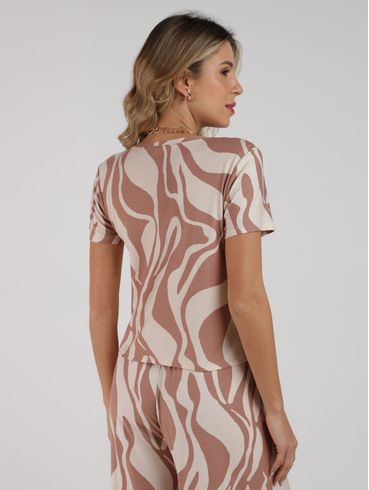 Blusa Malha Crepe Manga Curta Autentique Feminina BEGE