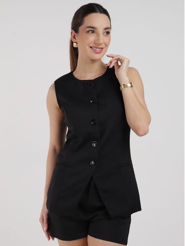 Colete Alfaiataria Longo Eagle Rock Feminino PRETO