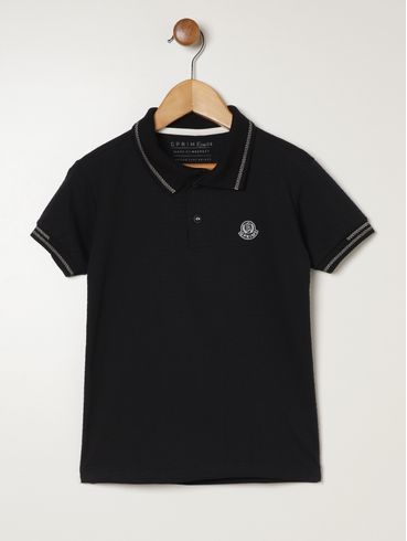 Polo Manga Curta Infantil Para Menino  - PRETO
