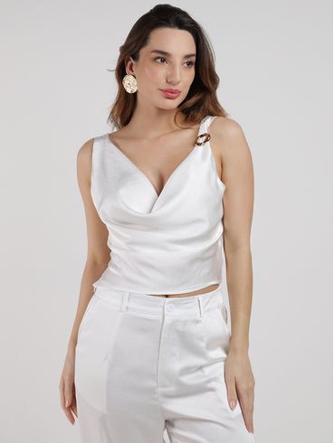 Blusa Capa Acetinada Fivela Eagle Rock Feminina BRANCO