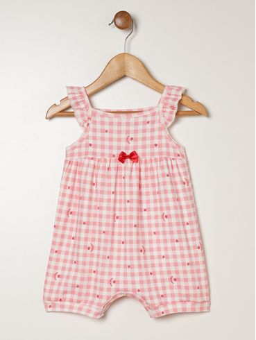 Macacão Xadrez Infantil Para Bebê - VERMELHO