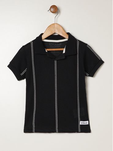 Polo Tricot Manga Curta Infantil Para Menino - PRETO