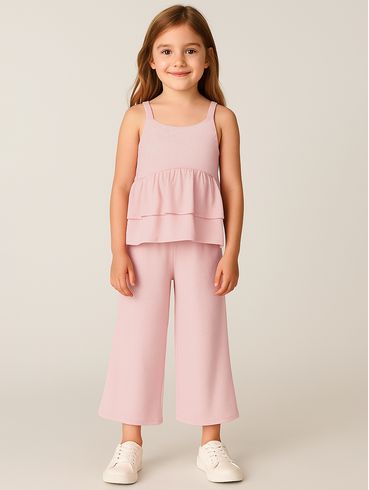 Conjunto Curto Malha Infantil Para Menina - ROSA