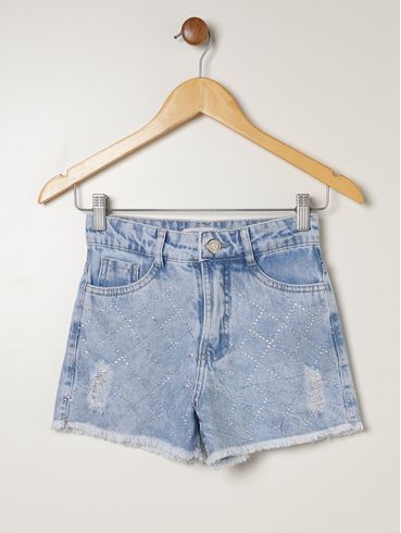 Short Jeans Com Puídos Juvenil Para Menina - AZUL