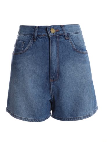 Short Jeans Com Bolsos Pisom Feminino AZUL
